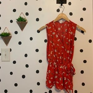 Sienna Sky| Red with cream floral blouse-Small